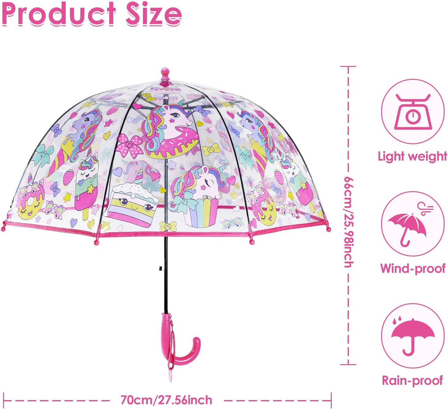 Kids Umbrella Clear Bubble Umbrellas for Rain,Transparent Dome Safety Windproof Umbrella with Easy-Grip Hook Handle for Toddler Girls and Boys