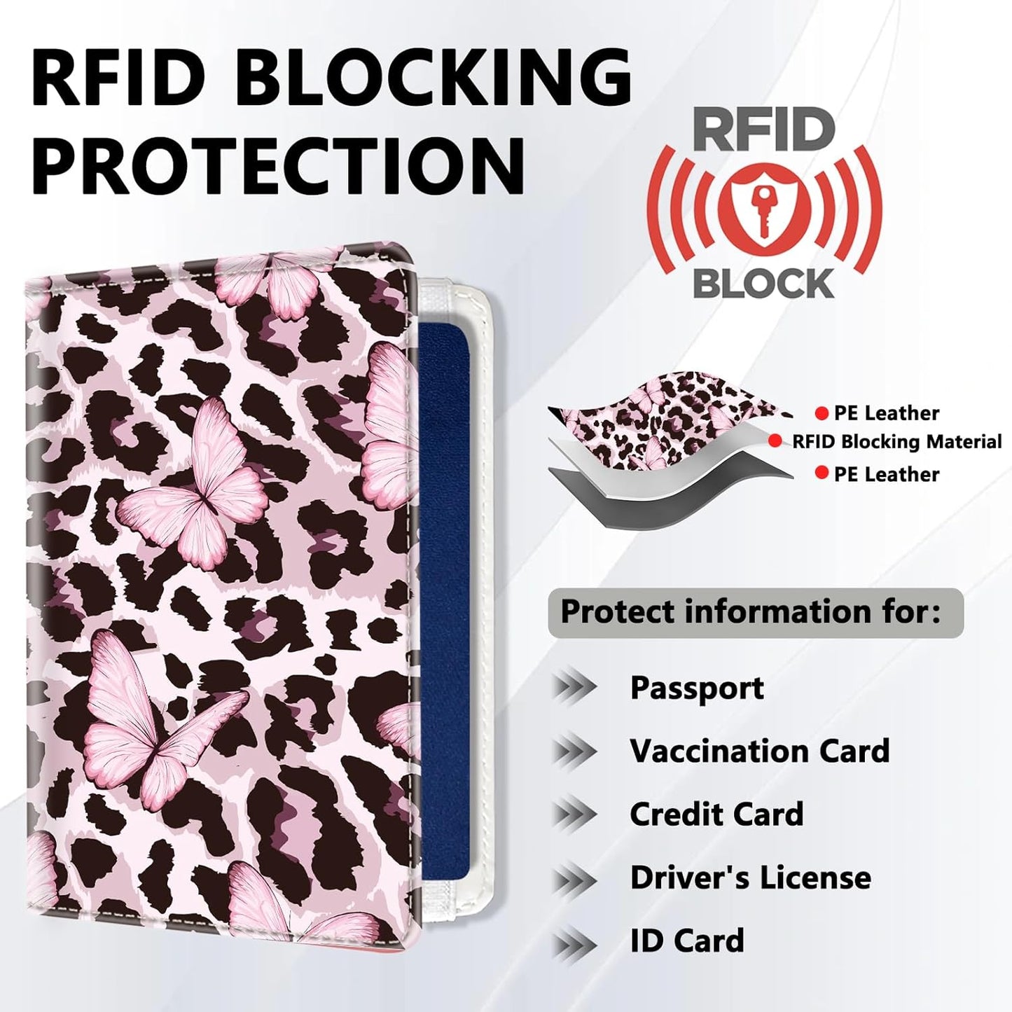 Passport Holder for Travel, Cute Passport Cover for Women Men, Waterproof PU Leather Rfid Blocking Passport Wallet with Credit Card Case for Travel Family, Boys Girls Travel Essentials