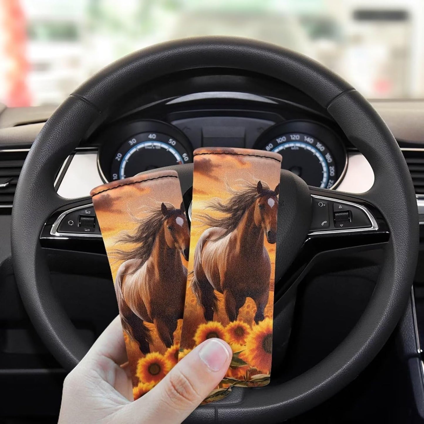 Horse Set of 2 Pcs Luggage Handle Wraps Set Sunflower Suitcase Protective Handle Cover Soft Luggage Identifiers Multipurpose Door Handle Protection Sleeves Cover