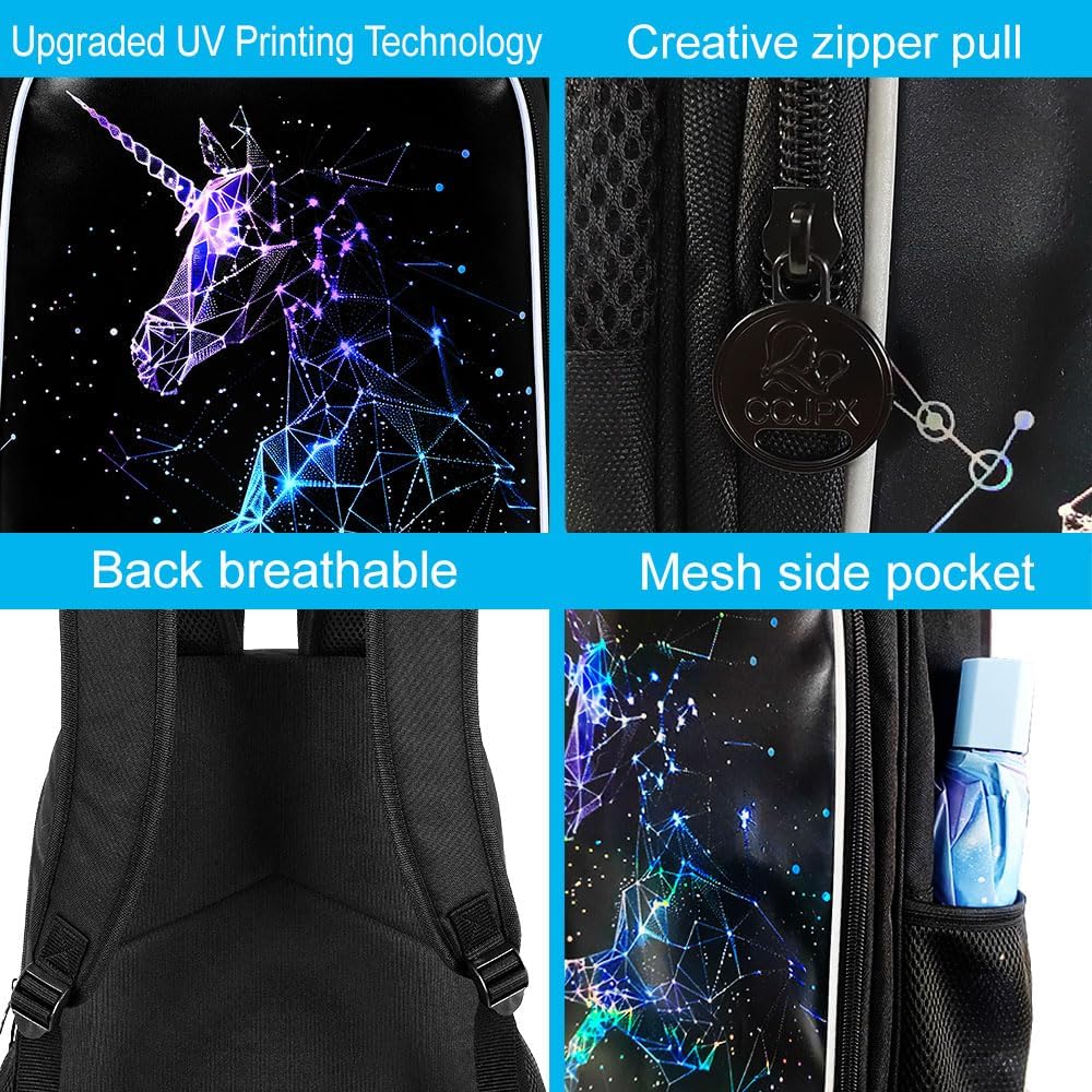 UFNDC 3PCS Backpack for Girls with Lunch Box,16”Kids Sequin Bookbag with Lunch Box, School Bag for Elementary Toddler