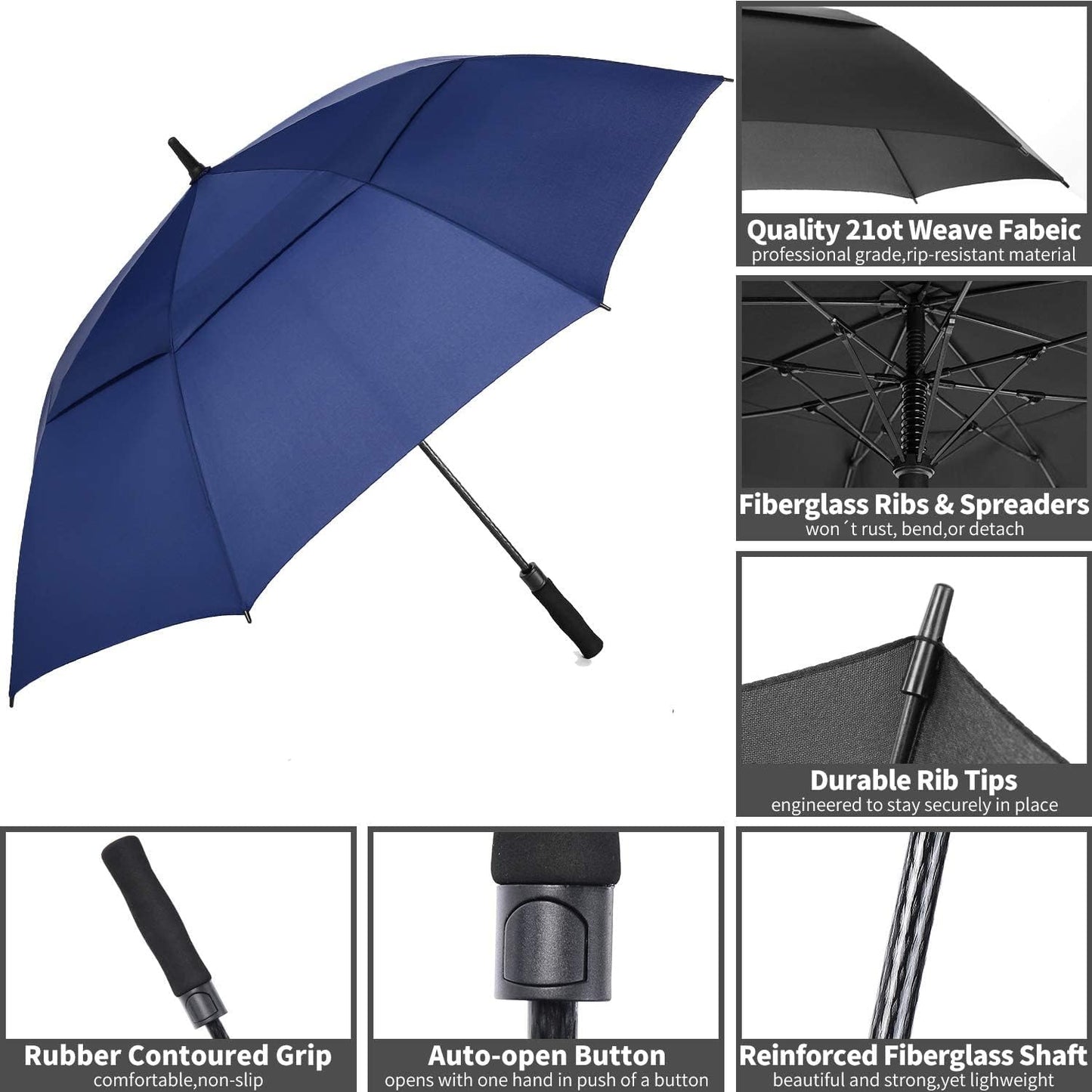 MRTLLOA Extra Large Golf Umbrella, 54/62/68/72 Inch Automatic Open, Oversize Double Canopy Vented
