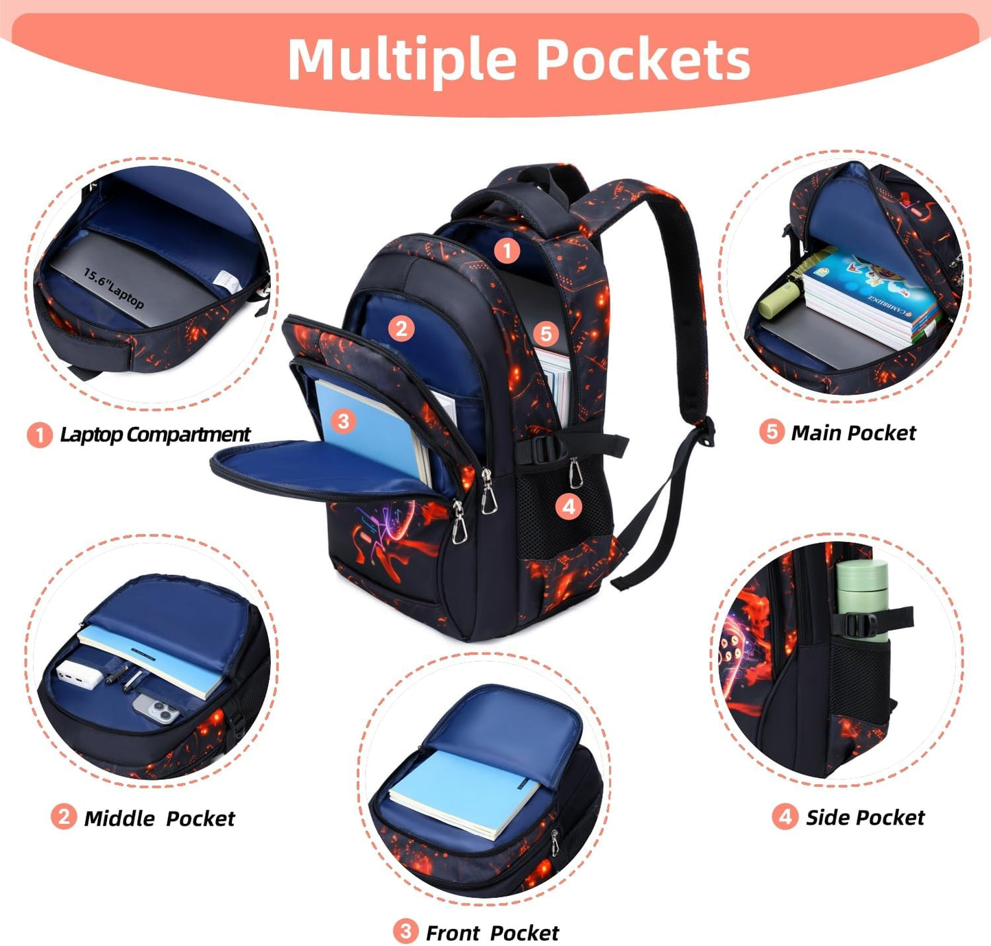 Boys Backpack Elementary School Bookbag Waterproof Durable Sturdy Kids Schoolbag Casual Travel Daypack (2-Black-game)
