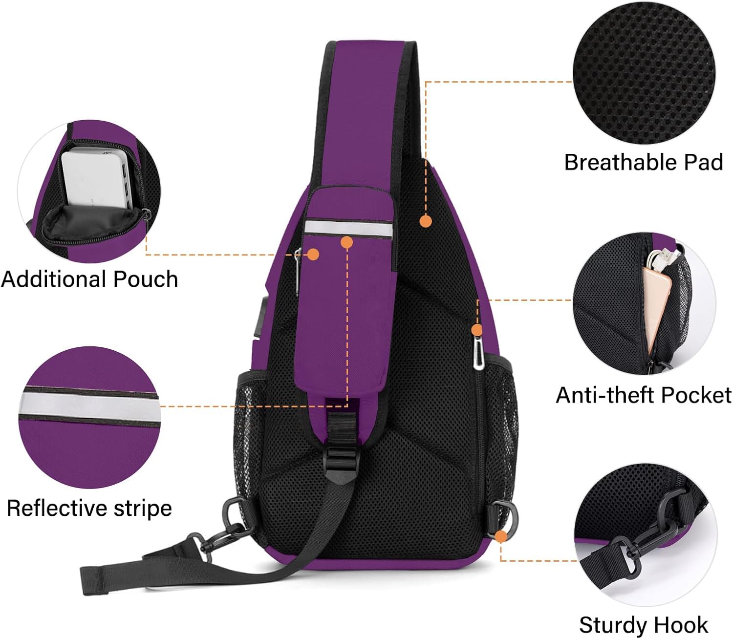 MOSISO Sling Backpack Bag, Crossbody Shoulder Bag Travel Hiking Daypack Chest Bag with Front Square