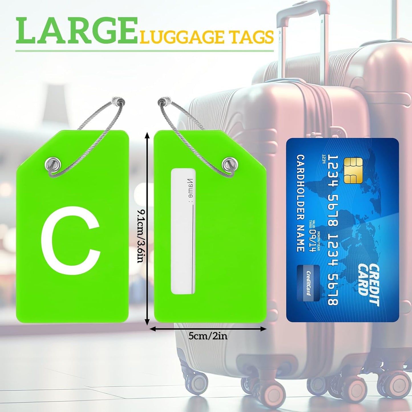 8 Pcs Initial Letter A-Z Luggage Tags Silicone Suitcase Instrument Tag with Name Card and Stainless Steel Loop(Letter C,Green)