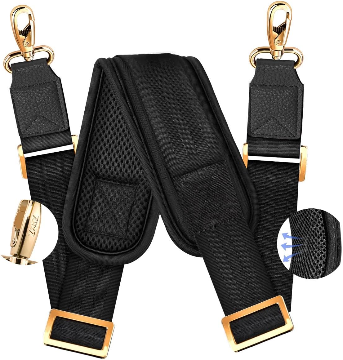 ZINZ 60" Universal Bag Strap with Ultra-Thick Fixed Breathable Pad Adjustable Heavy-Duty Shoulder Strap for Laptop Bag Crossbody Luggage Gym Bag Camera Bag and More -Black