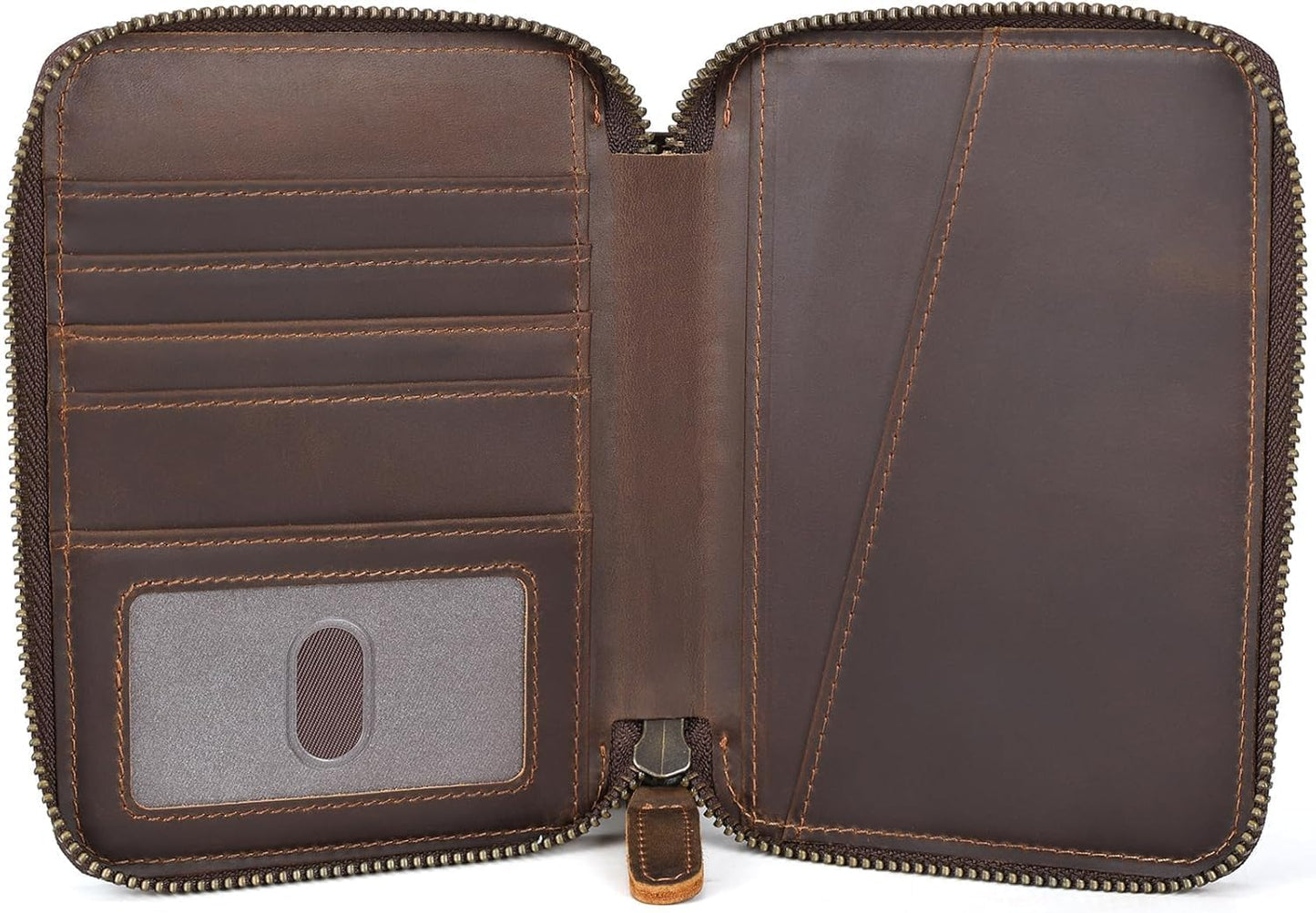 Real Leather Wallet Airtag Compatible RFID Bifold Travel Card Holder (Dark Brown)