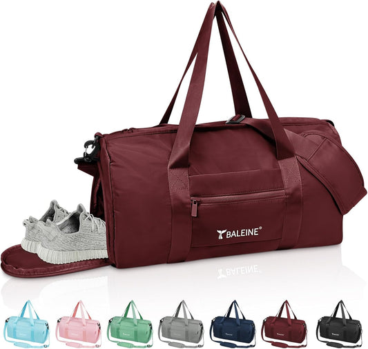 BALEINE Gym Bag for Women and Men, Small Duffel Bag for Sports, Gyms and Weekend Getaway, Waterproof Dufflebag with Shoe and Wet Clothes Compartments, Lightweight Carryon Gymbag (Red)