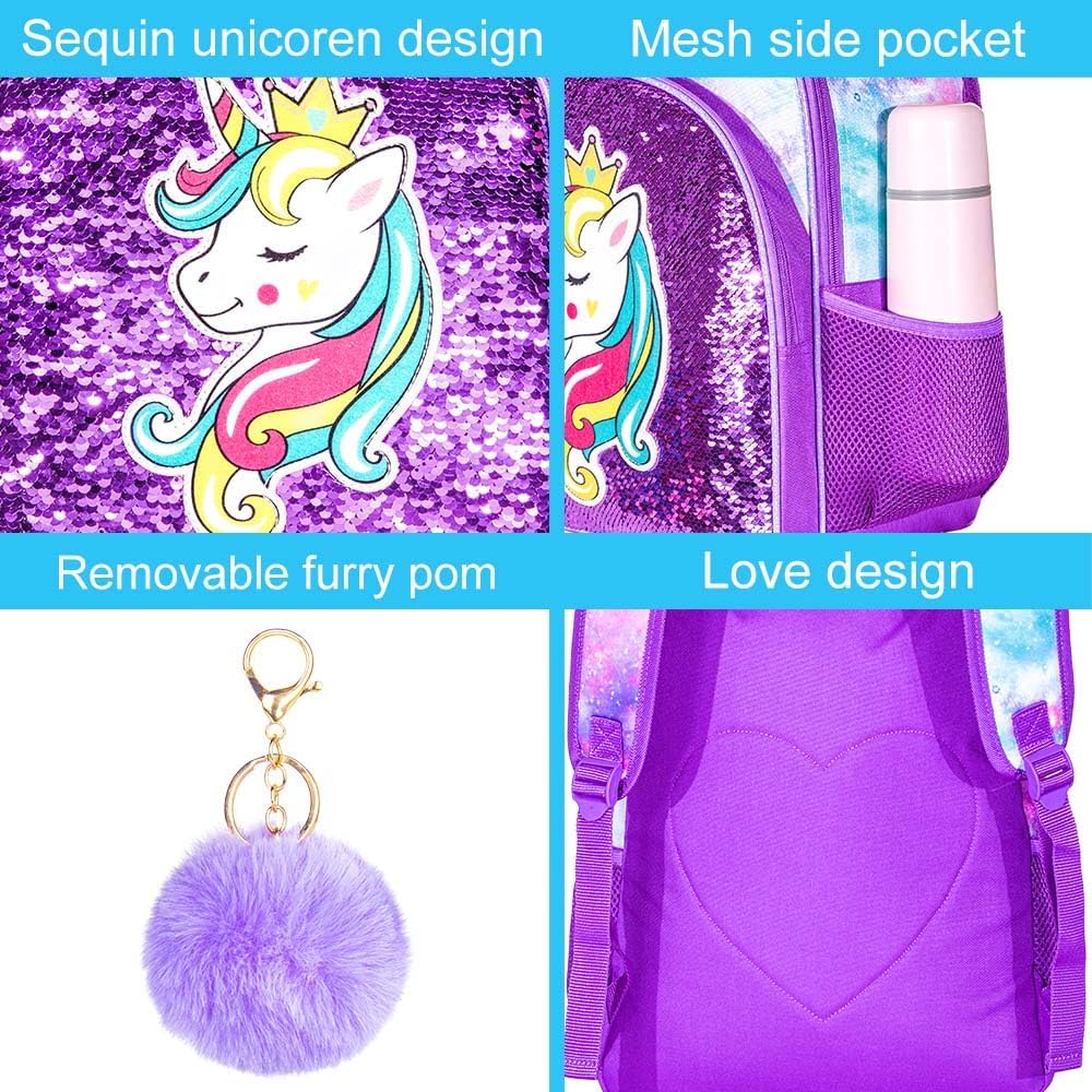 16" Backpack for Girls Boys 4-8, 3Pcs Kids Bookbag Set with Lunch Box, School Bag for Preschool Kindergarten
