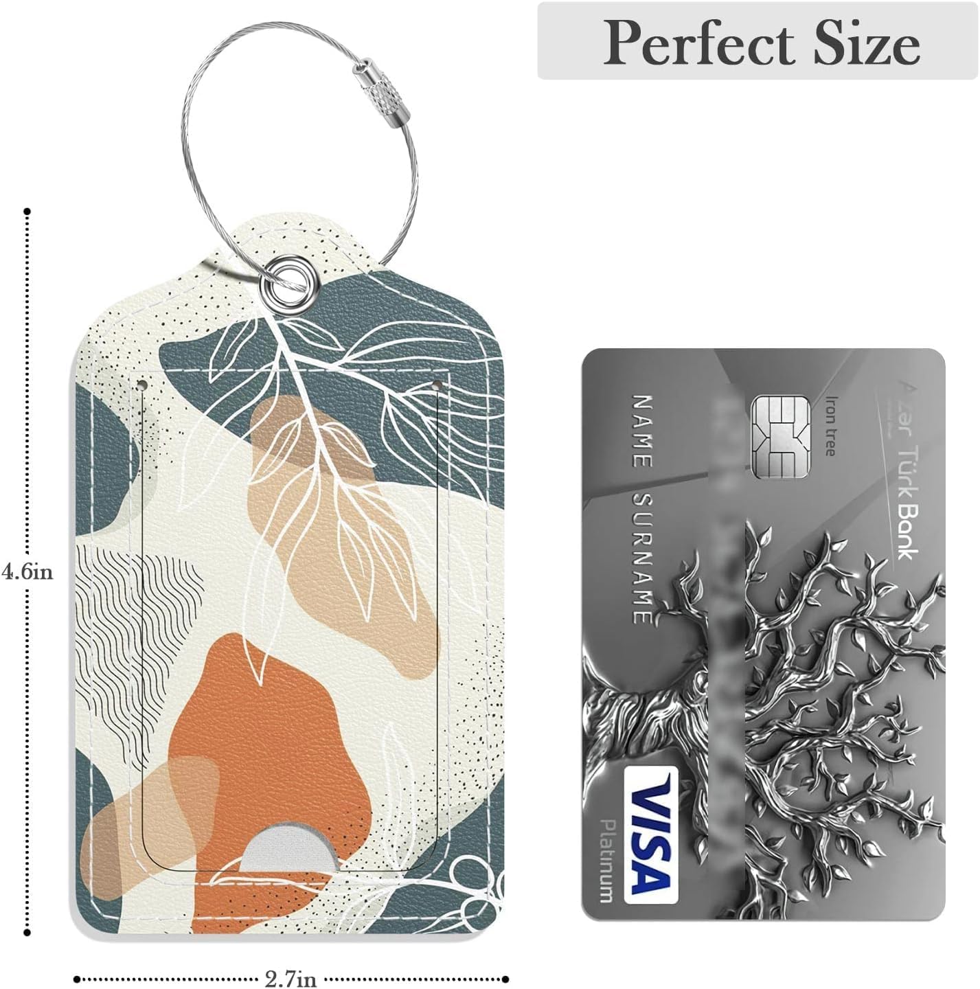 Luggage Tags for Suitcase, 4 Pack PU Leather Travel Cruise Luggage Tag with Privacy Flap, Name ID Label and Metal Loop for Women Men Girls Suitcase Baggage Bag Backpack, Boho Abstract Leaves