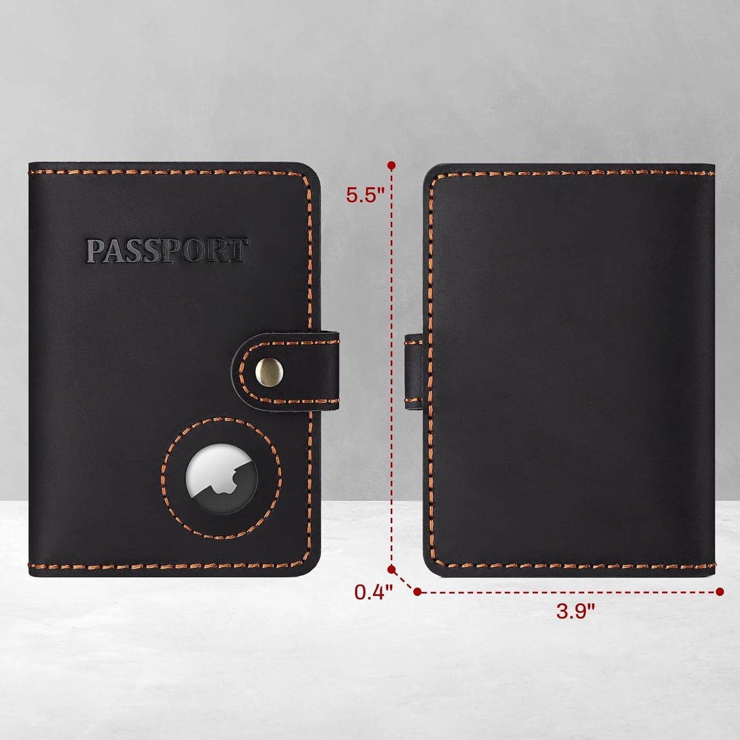 Full Grain Leather Passport Holder with AirTag, Travel Passport Wallet and Air Tag Cover for Men and Women, with 4 Card Holder