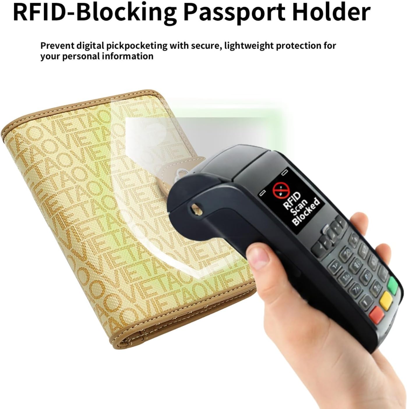 RFID Blocking Leather Passport Holder for Travel, Airtag Passport Wallet for Men and Women, Cards, Passport, Tickets, Cash, Photo and Sim Card Pen Slot (Apricot)