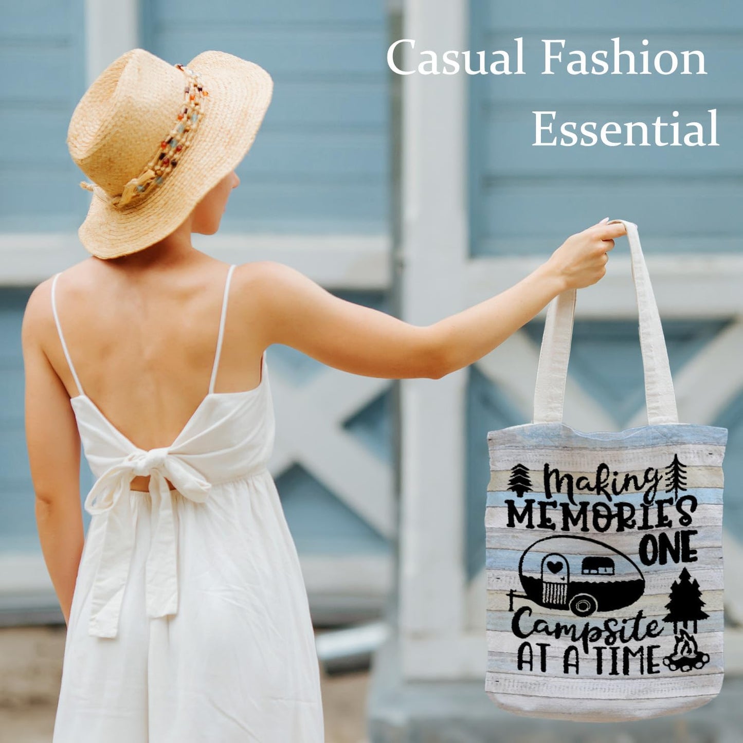 Camping Tote Bag, Making Memories One Campsite at a Time Canvas Tote Bags for Women, Gifts for Campers Camping Lovers, Camper Reusable Grocery Shopping Bags