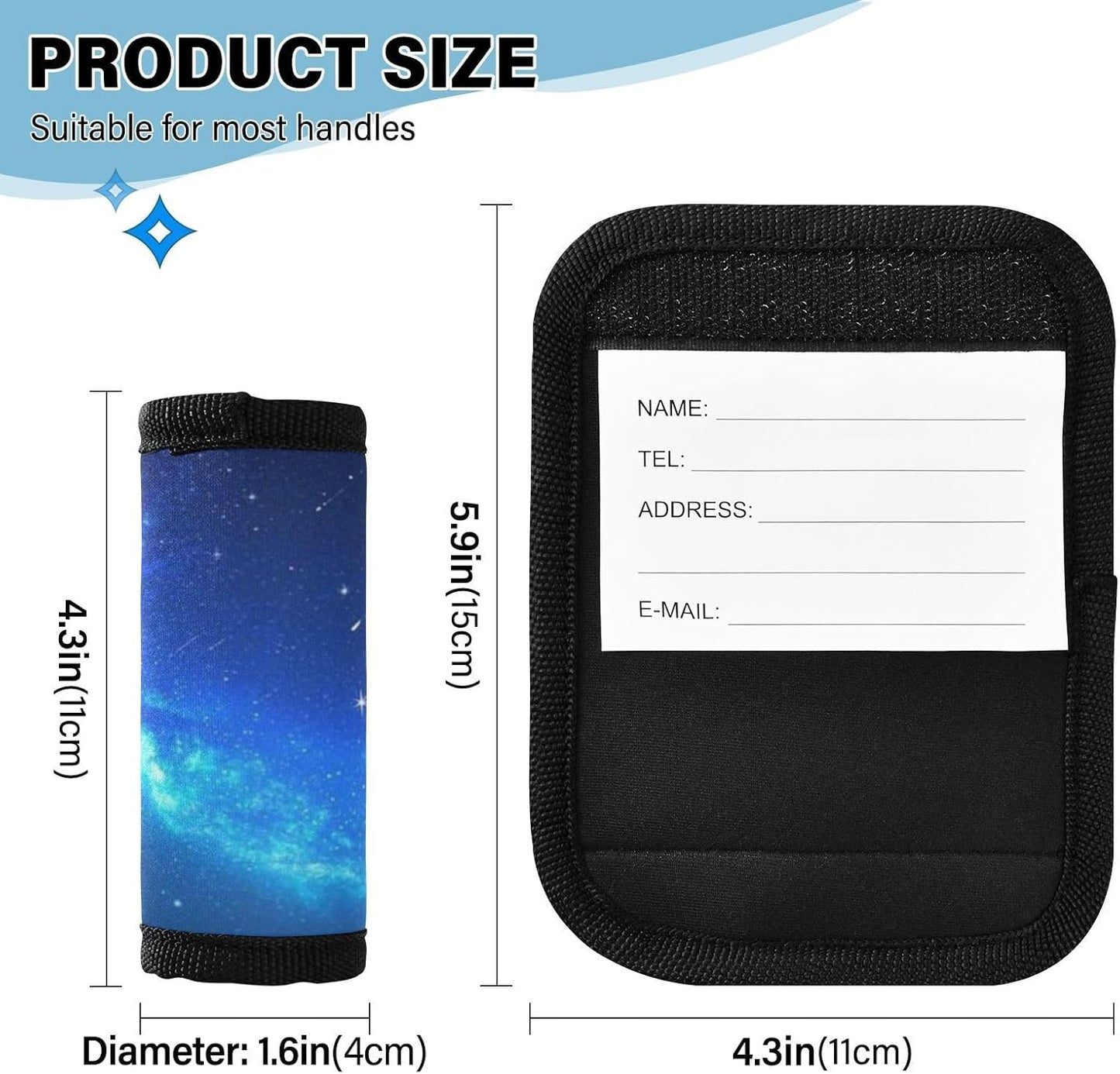 Meteor Galaxy Deep Blue 4 Pack Luggage Handle Wraps Covers for Suitcase Identifiers Bag Tags Travel Accessories