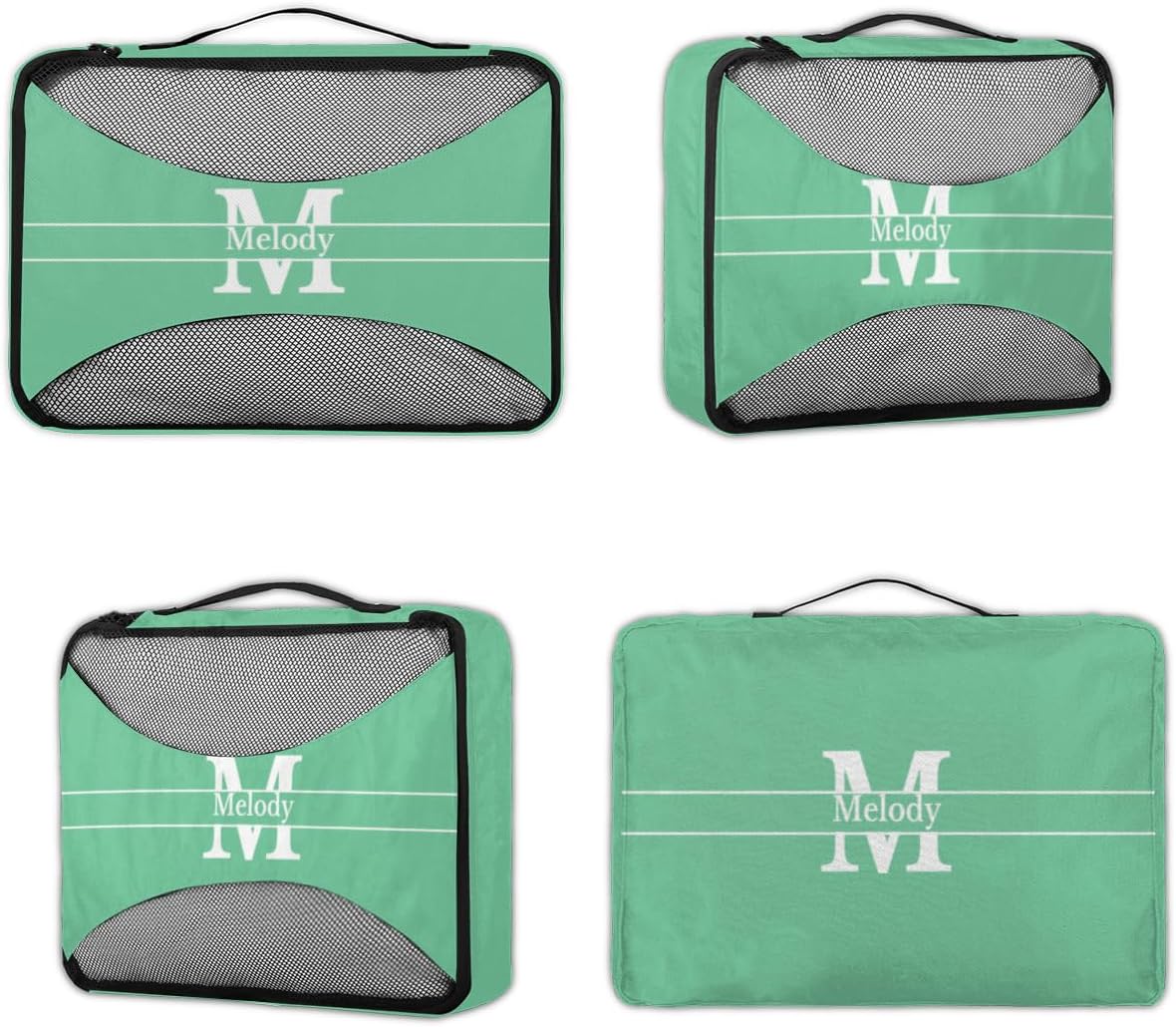 Personalized 4 Set Packing Cubes Luggage Packing Organizers Travel Accessories for Women Girls Men, Mint Green with Initial Letter