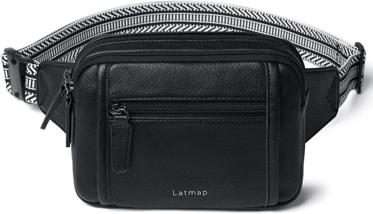 3L TRIPLE ZIP Fanny Packs Belt Bag For Women Men Crossbody Waist Pack Sling Chest Bum Travel Bag Purse Faux Leather Fashion Cute Black