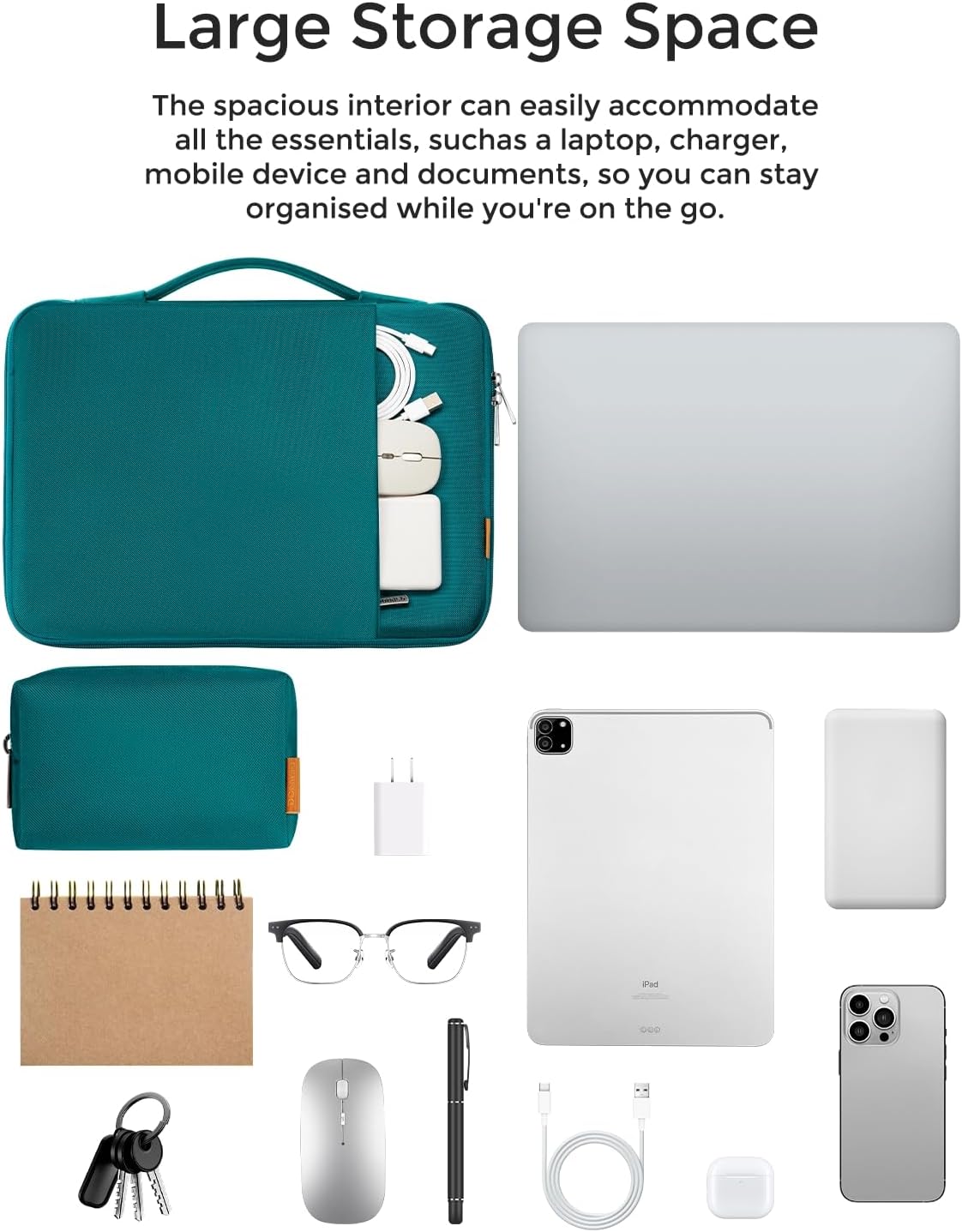 DOMISO Laptop Case Laptop Sleeve Cover Compatible with 15 inch MacBook Air M4/A3241 2025, M3/A3114,M2/A2941,15 inch MacBook Pro A1990 A1707,Compatible with Dell XPS 15 Plus with Small Case,Turquoise