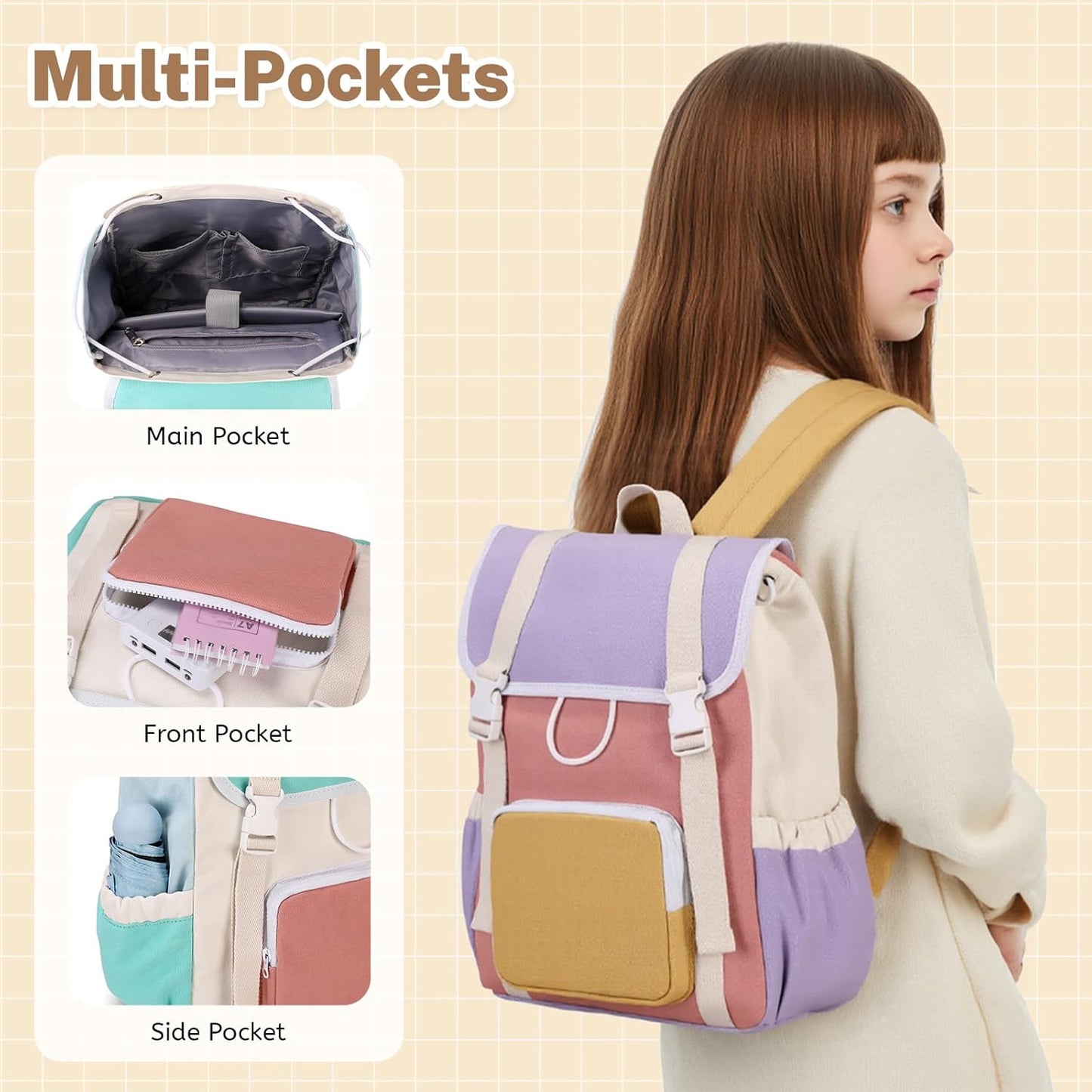 Girls Backpack Travel Backpack For School Kids Canvas Book Boys, Green