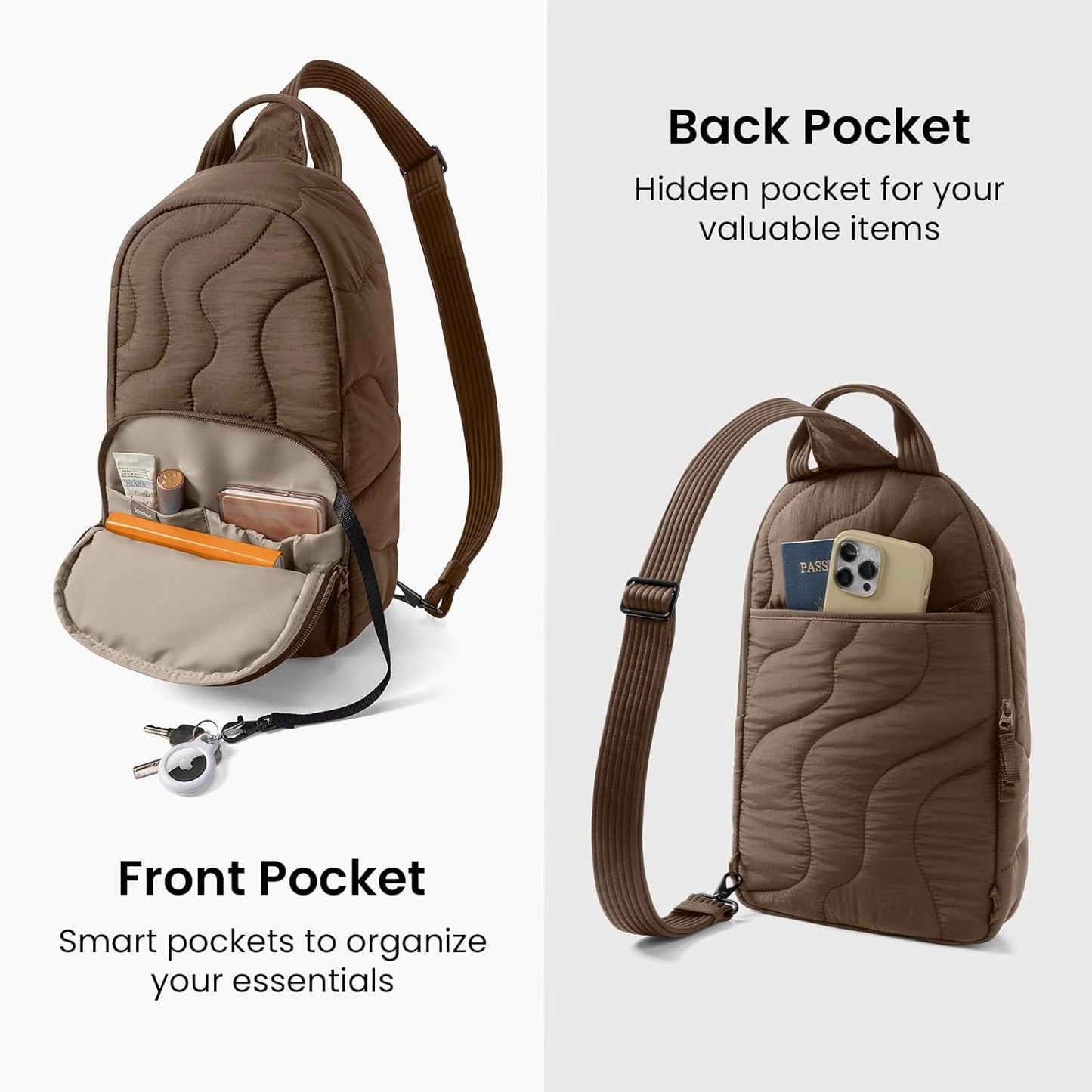 tomtoc 10L Puffy Sling Bag Backpack for Women Trendy, Quilted Padded Crossbody Bag for 11-inch iPad, iPad Air M3/M2, iPad Pro M5 2025/M4, Nintendo Switch 2, Lightweight Puffer Travel Chest Bag Daypack