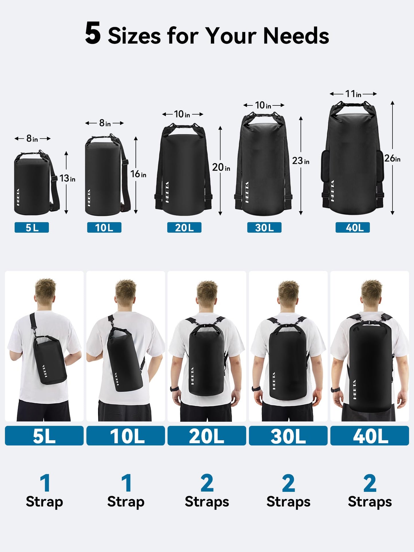HEETA Waterproof Dry Bag for Women Men, Roll Top Lightweight Dry Storage Bag Backpack with