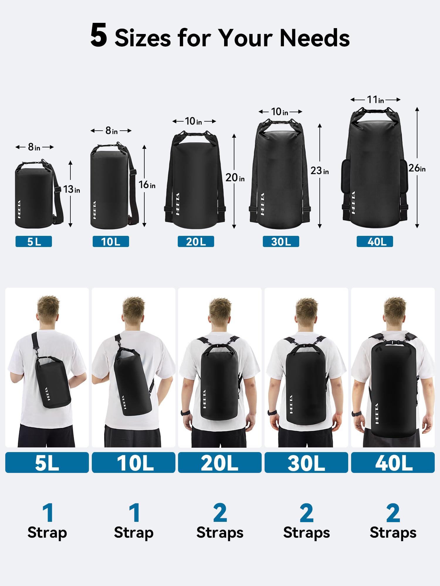 HEETA Waterproof Dry Bag for Women Men, Roll Top Lightweight Dry Storage Bag Backpack with