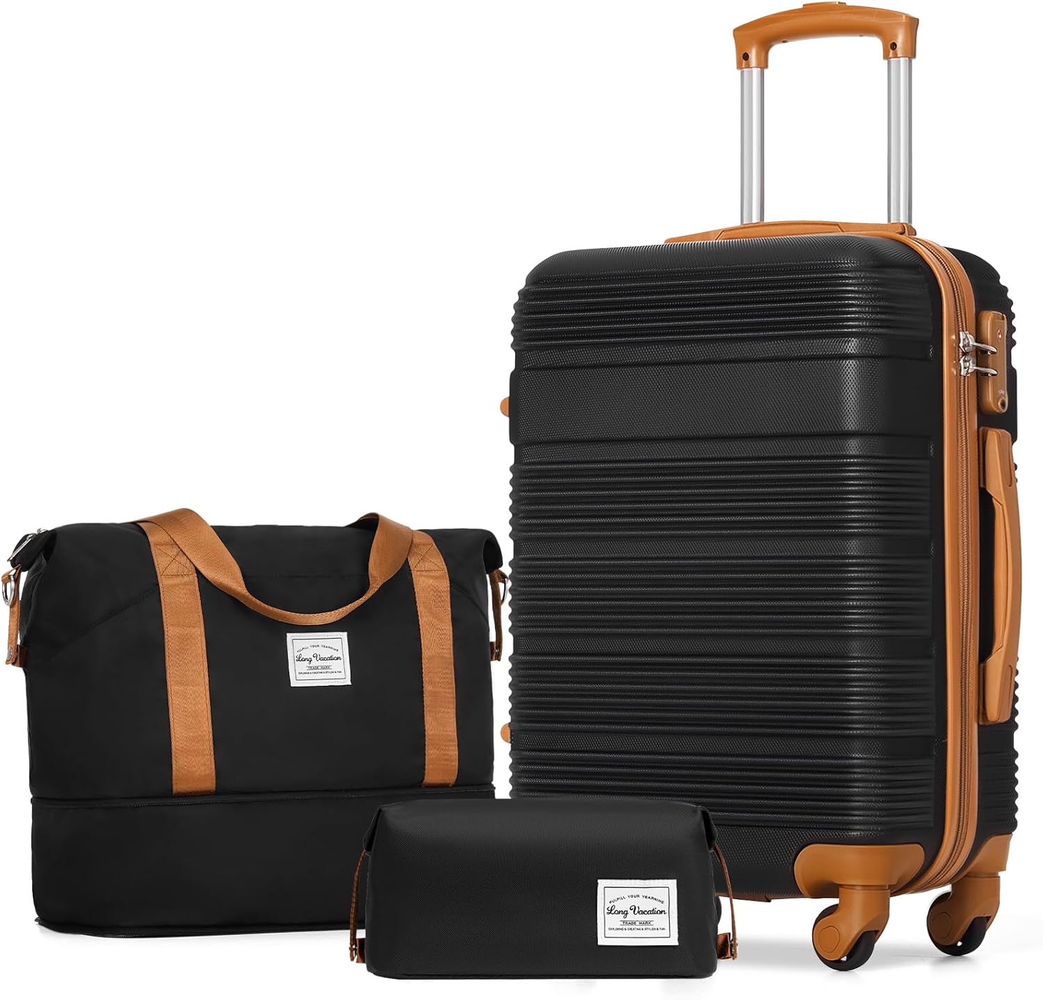 LONG VACATION 3 Piece Carry On Luggage Set 20 Inch Suitcase with Spinner Wheels, ABS+PC Hardshell