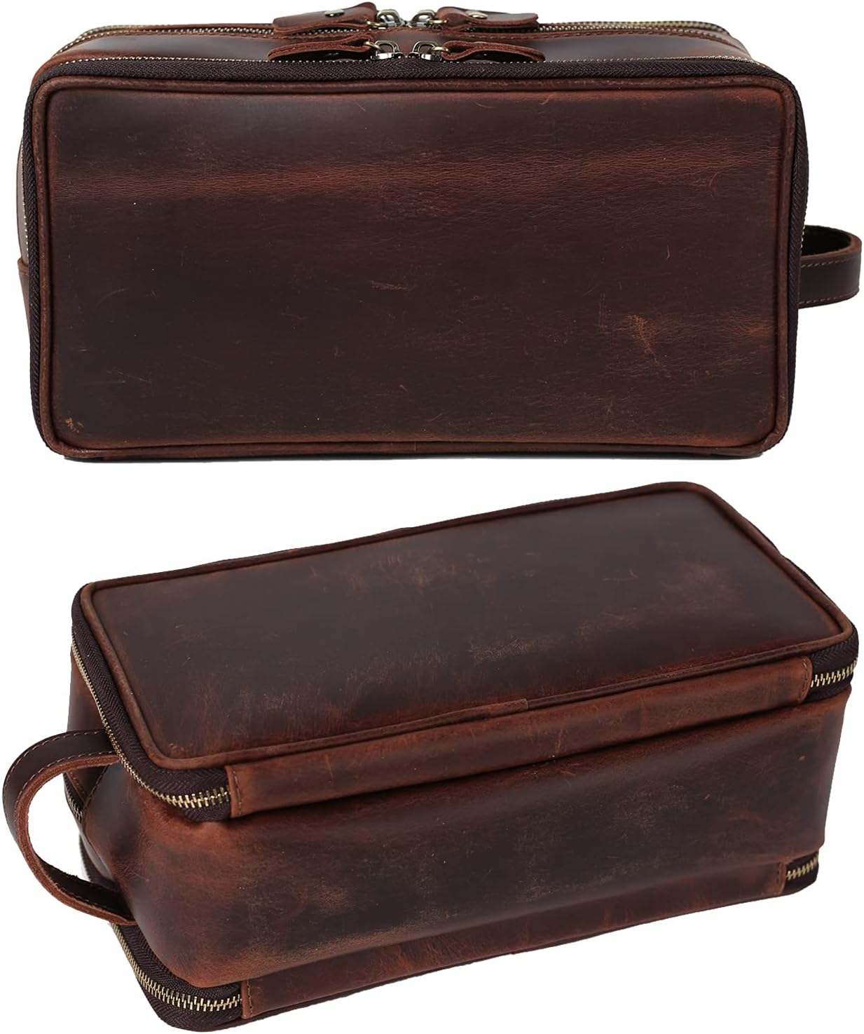 Personalized Leather Toiletry Bag for Men Travel Shaving Dopp Kit-Large Cosmetic Bags Toiletries Bathroom Organizer (Coffee(full grain leather))