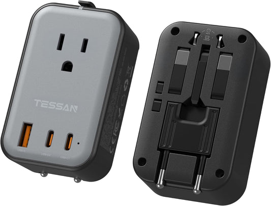 TESSAN International Power Adapter, Travel Adapter PD 20W 2 USB C 1 USB A, Ultra Thin Universal Plug Adaptor Worldwide for US to Europe UK Australia Ireland (Type C G A I)