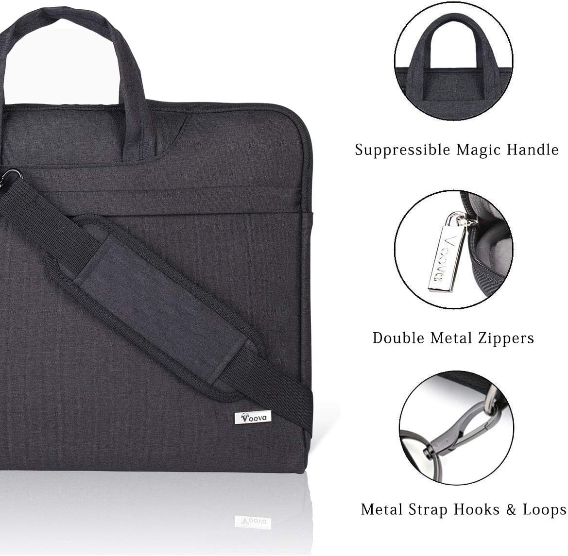 Voova Laptop Bag 15.6 Inch, Waterproof Computer Sleeve Carrying Case with Shoulder Straps & Handle Compatible with Macbook Air 15 M2/M3/M4, MacBook Pro 15/16, 15-16 Inch Hp Dell Lenovo Asus, Black