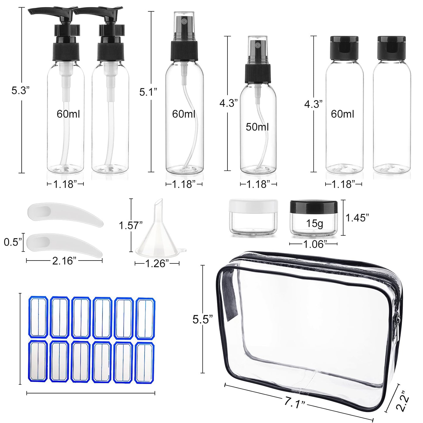 Cosywell 13-Piece 2 oz TSA Approved Travel Bottles for Toiletries Kit