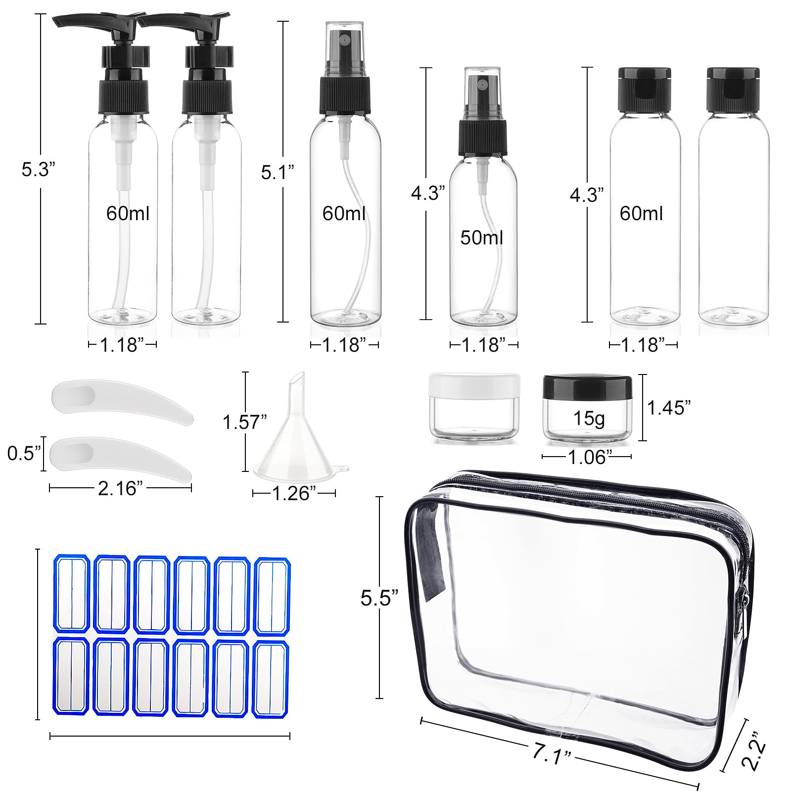 Cosywell 13-Piece 2 oz TSA Approved Travel Bottles for Toiletries Kit