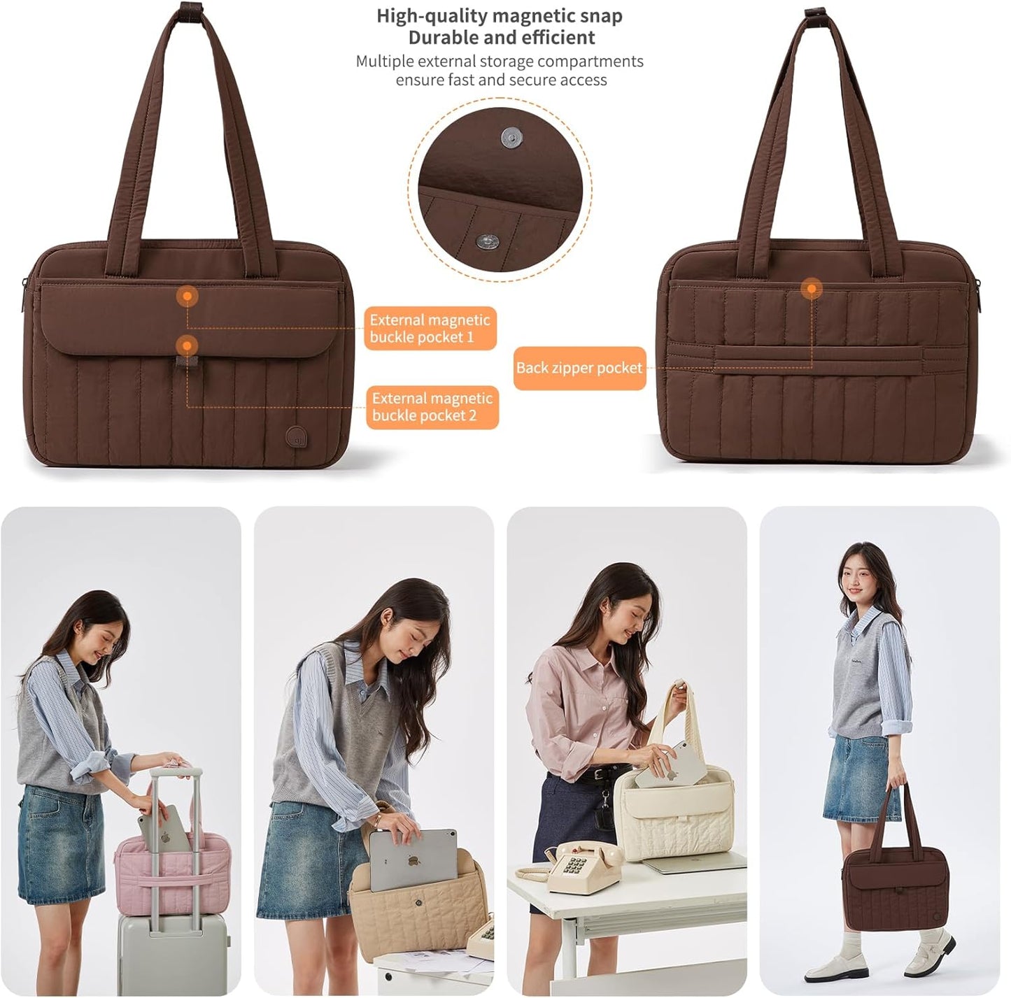 aji Laptop Tote Bag for Women, 14Inch & 16 Inch Laptop Tote Bag with Luggage Trolley Strap for Work/Travel/College/Daily