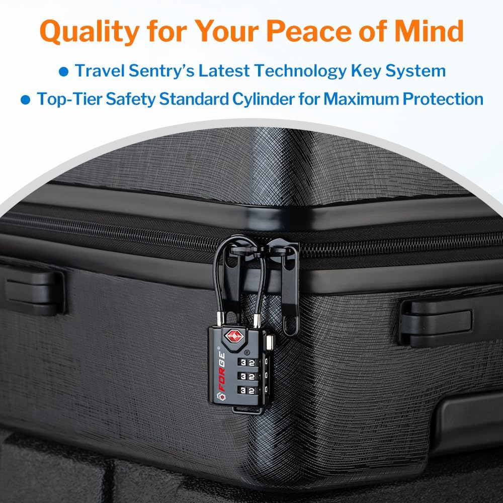 TSA Approved Cable Luggage Locks, Re-settable Combination with Alloy Body, Black 1 Lock.