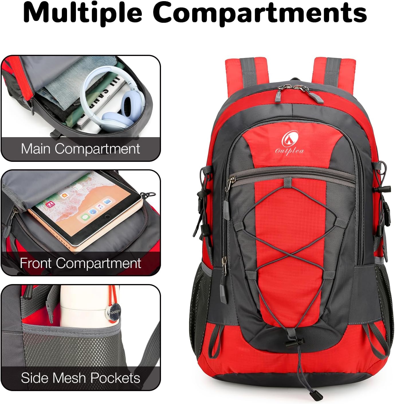 25L Small Waterproof Hiking Backpack Day Pack for Men Women, Lightweight Travel Backpack with Padded Straps, Red