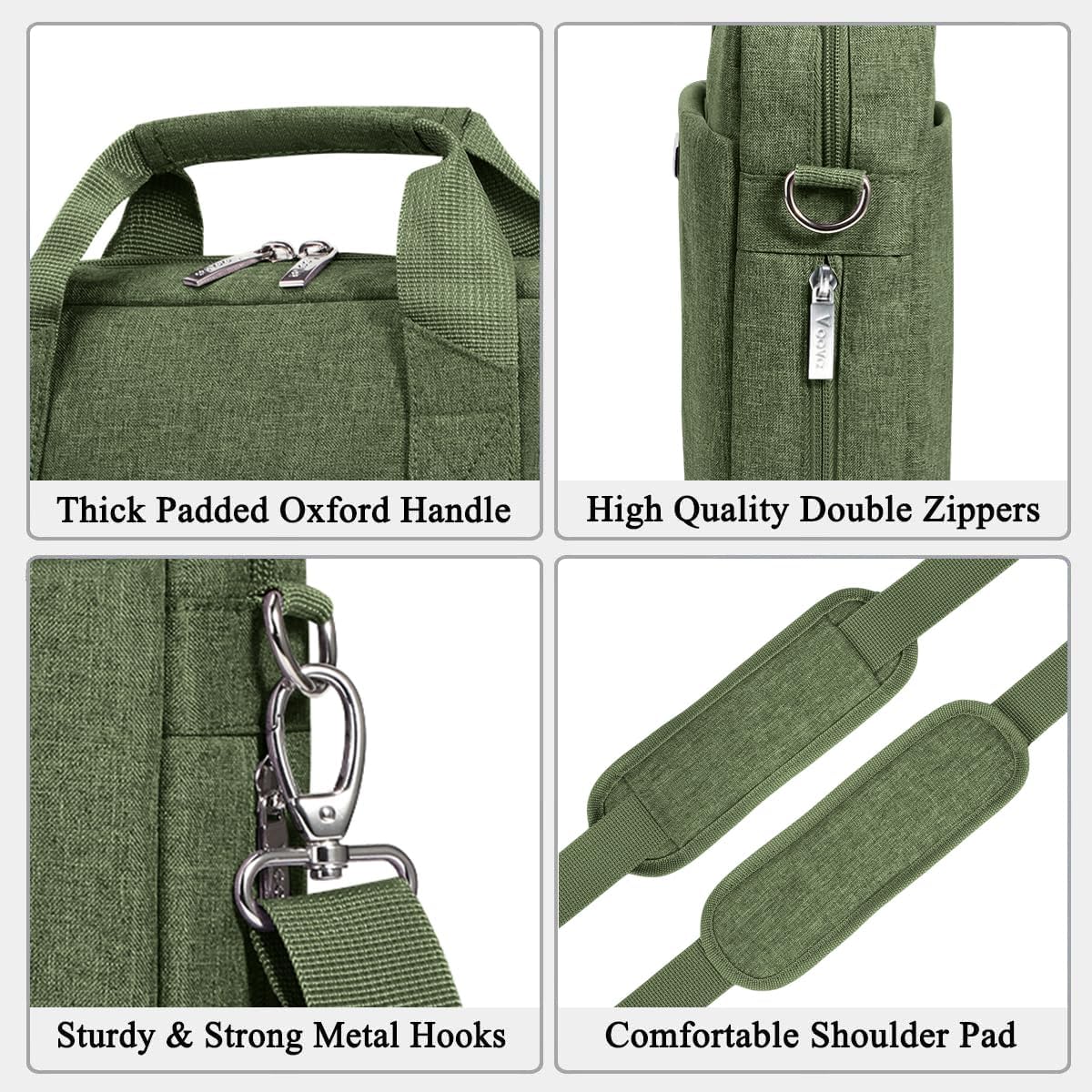 Voova Laptop Bag Case 15 15.6 16 Inch, Computer Sleeve Messenger Bag with Shoulder Strap Expandable Waterproof Business Briefcase for Men Women to Work Travel School, Fit 14-16 Inch Laptop, Army Green