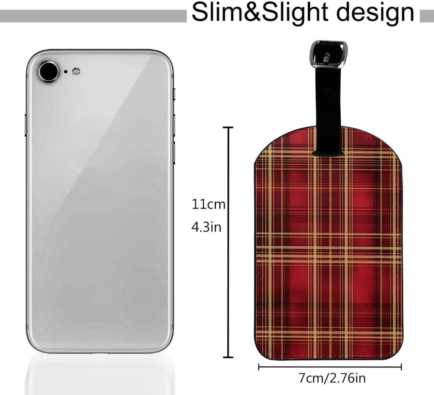 Red Yellow Buffalo Plaid Luggage Tag Leather Suitcase Tags Cute Luggage Identifiers for Suitcases Privacy Cover Travel Name Tag for Kids Adult