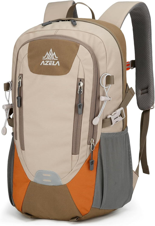 20L Small Reflective Hiking Backpack with Padded Straps for Men Women, Lightweight Outdoor Daypack, Khaki