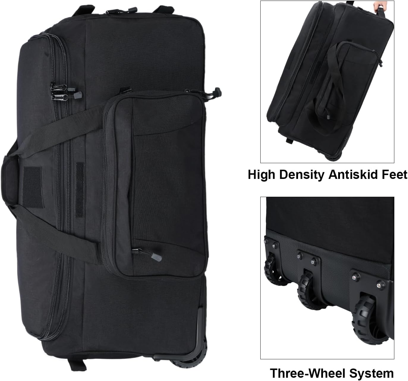 Military Wheeled Deployment Bag Large Tactical Heavy Duty Duffel Bag for Camping Hiking (Black)