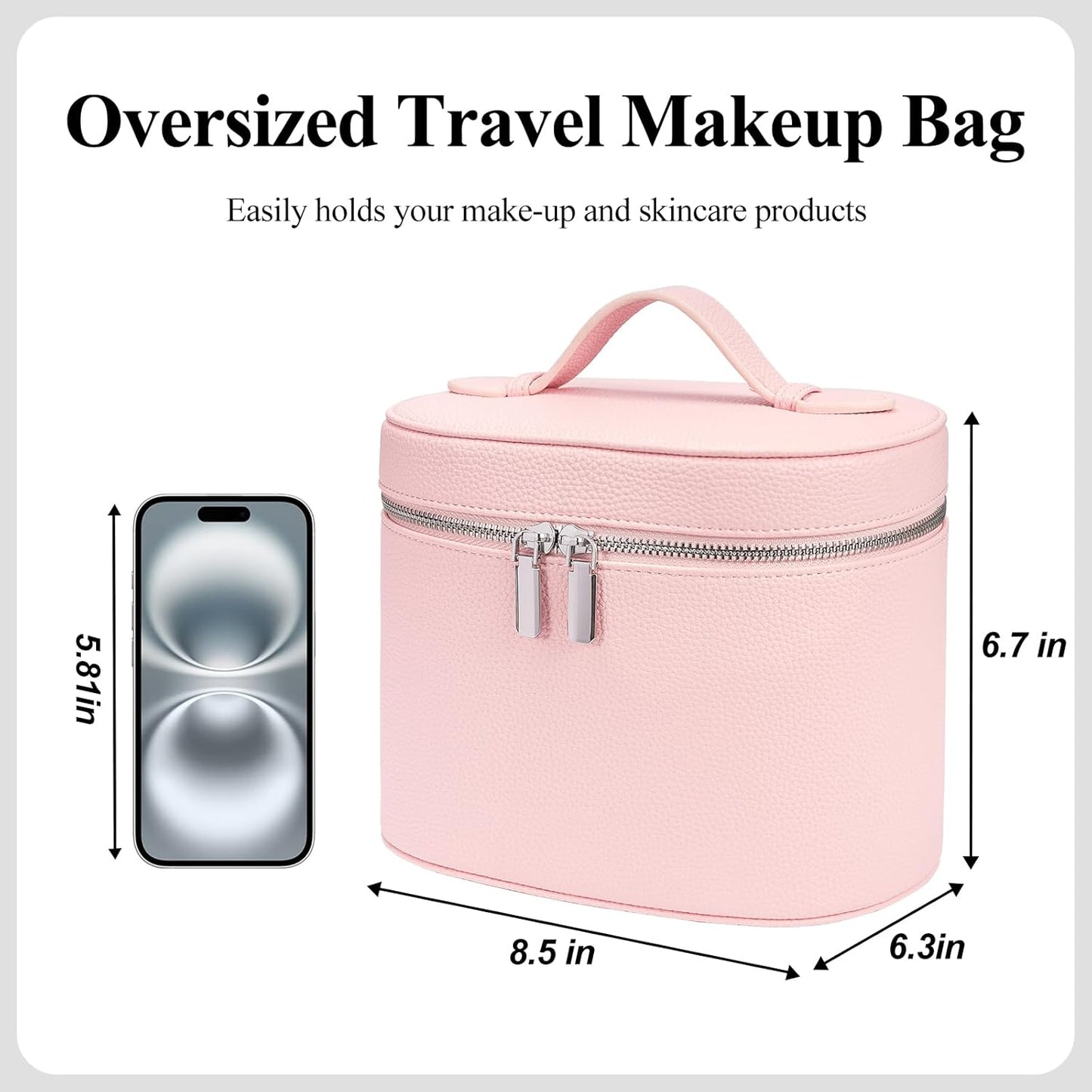Makeup Bag, Travel Make up Case with Compartments and Handle, Portable Cosmetic Organizer Bags,Toiletry Bag for Women