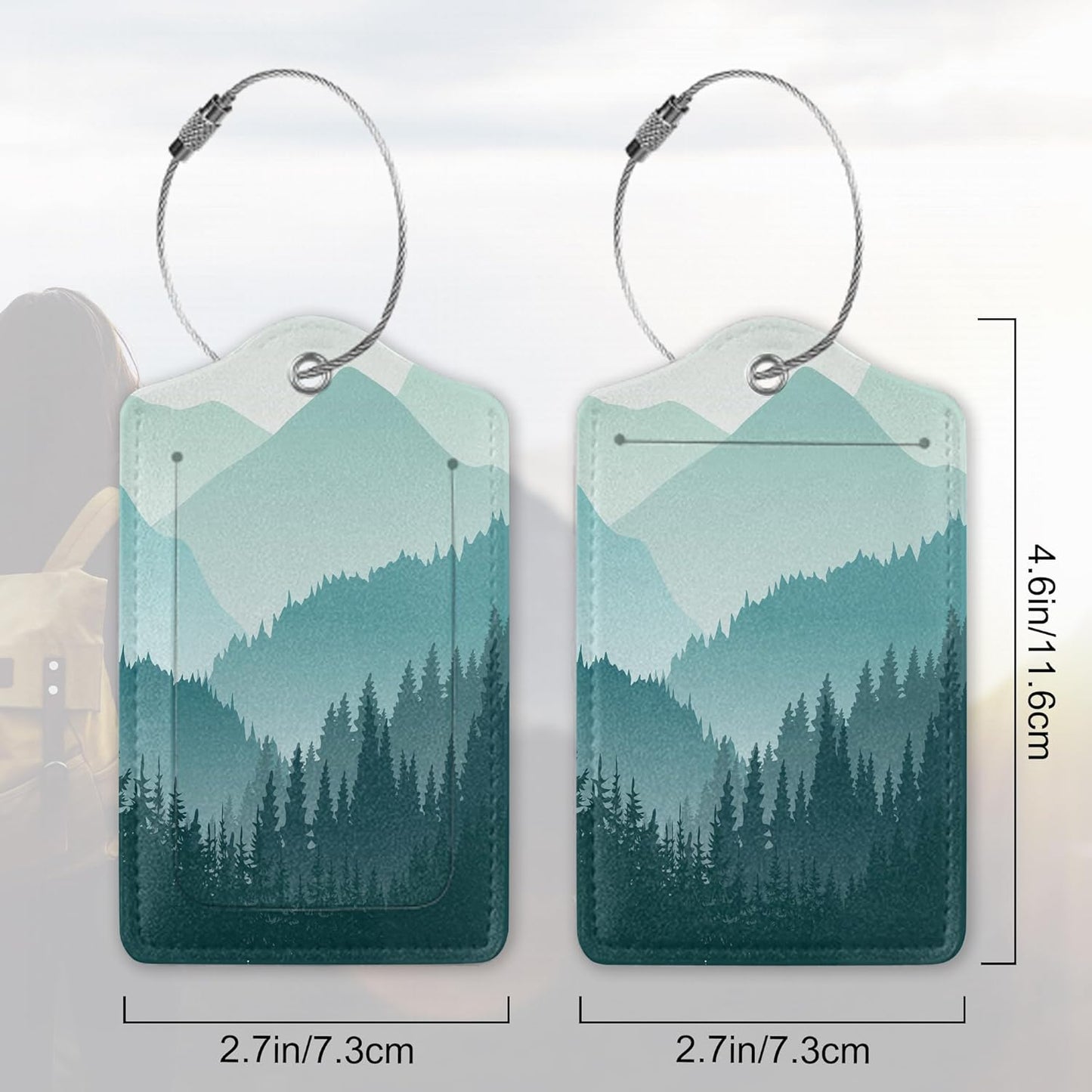 2 Pack Luggage Tag for Suitcase,Misty Forest Leather Suitcase Tags Identifiers with Privacy Name Address Labels & Durable Steel Loop for Women/Men Travel