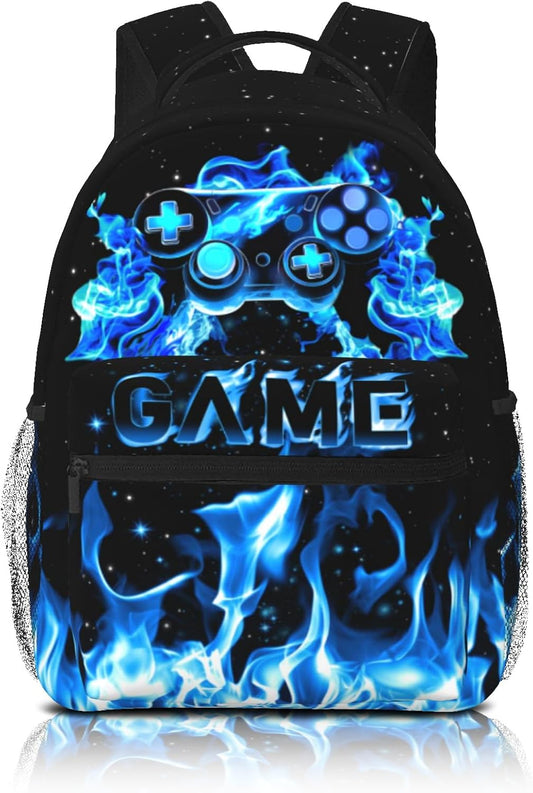 School Backpack For Boys Blue Gamepad Boy Backpack For Kids Children Teens Elementary Middle School Fire Boys Backpacks Ages 6-18 Video Games Bookbag back pack for Adults Teens Boy