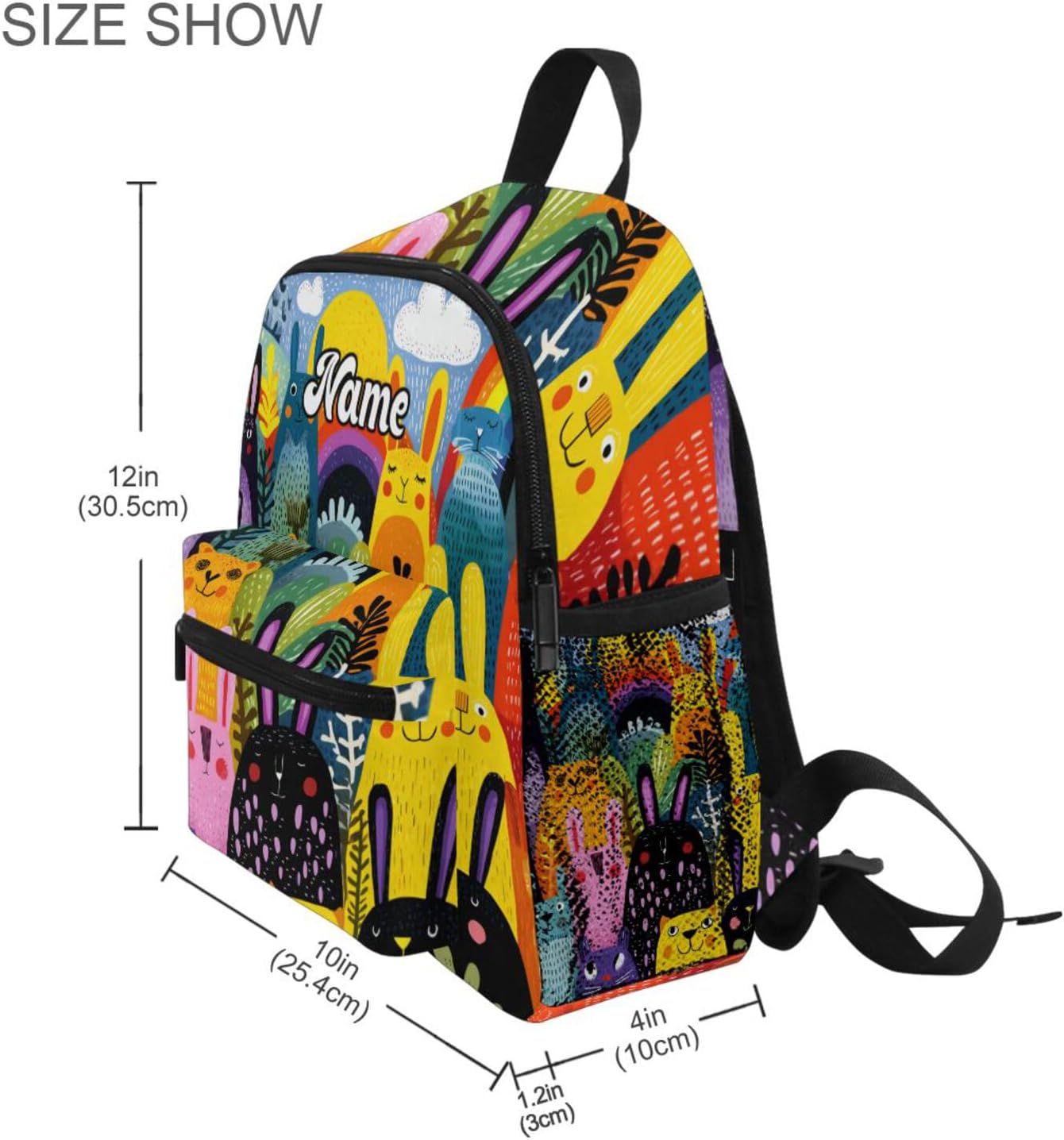 Custom Cheerful Rabbits Preschool Backpack for Toddler Boy Girl,Personalized Backpack with Name Text, Customization Kindergarten School Bookbags - S