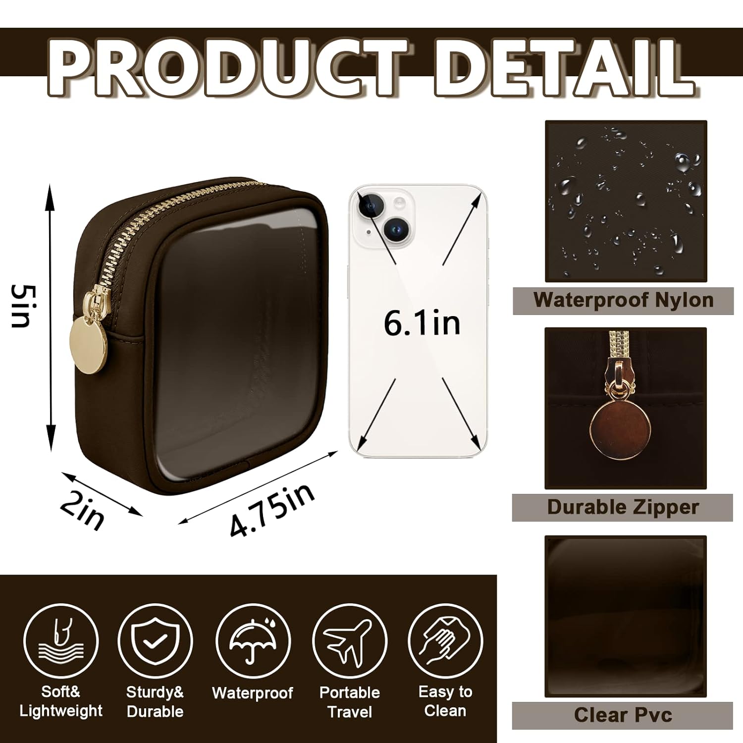 Clear Mini Makeup Bag for Purse, Small Nylon&PVC Cosmetic Travel Bag TSA Approved Toiletry Bag with