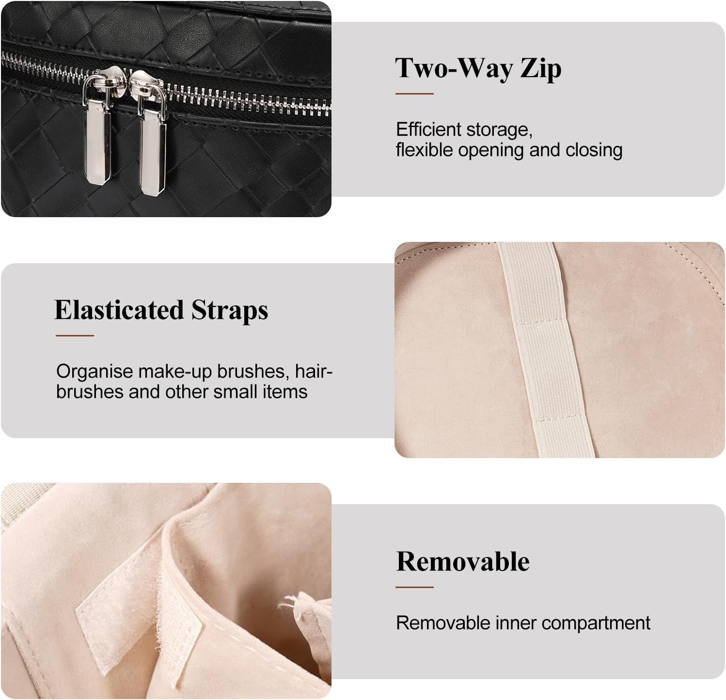 Makeup Bag, Travel Make up Case with Compartments and Handle, Portable Cosmetic Organizer
