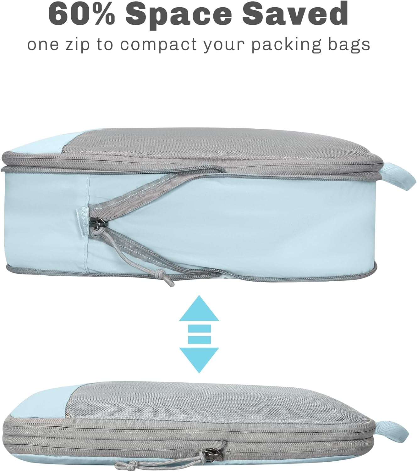 Hynes Eagle 6 Set/ 4 Set/ 2 Set Compression Packing Cubes Travel Essentials Lightweight Nylon Luggage Suitcase Organizer Bag Light Blue 6PCS