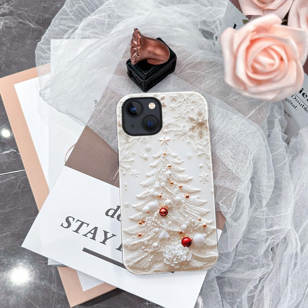 Case for iPhone 15 Plus - Slim Fit Anti-Scratch Phone Case for Girl Women - Christmas Tree White (Glossy)