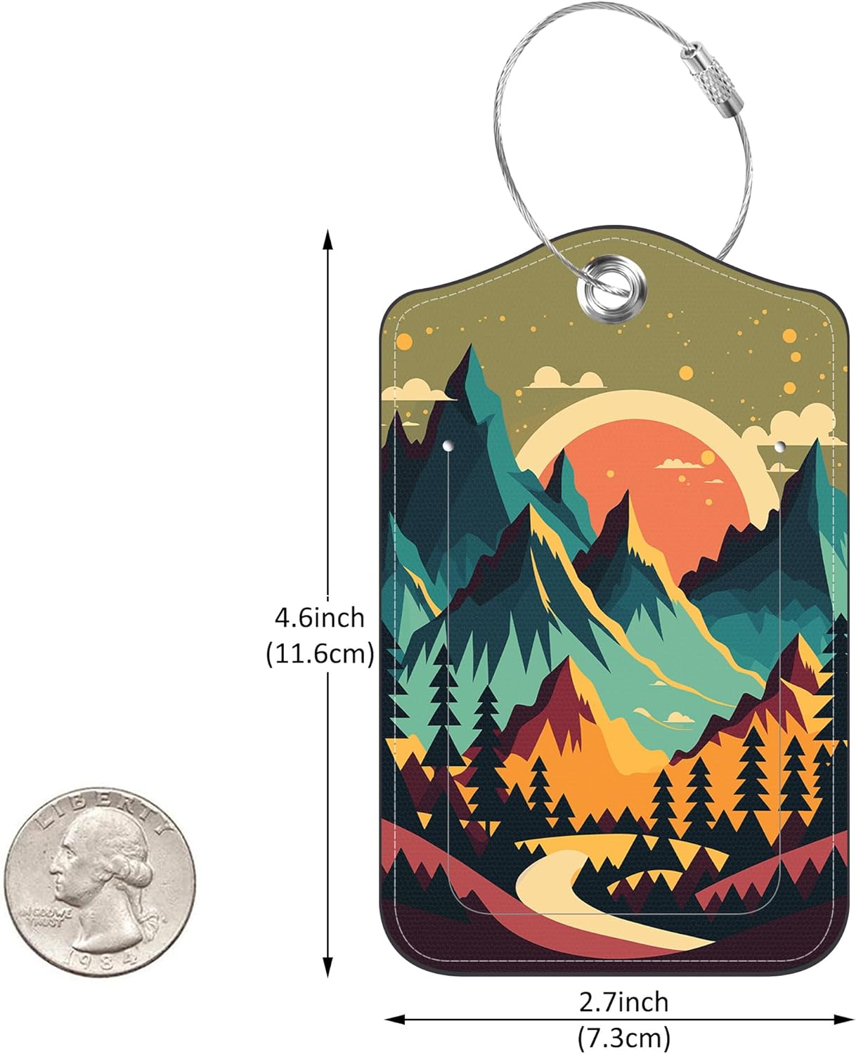 2 Pack PU Luggage Tags for Suitcase, Mountain Lake Landscape Suitcase Tag Leather Privacy Cover ID Label with Stainless Steel Loop for Baggage Handbag School Bag Backpack