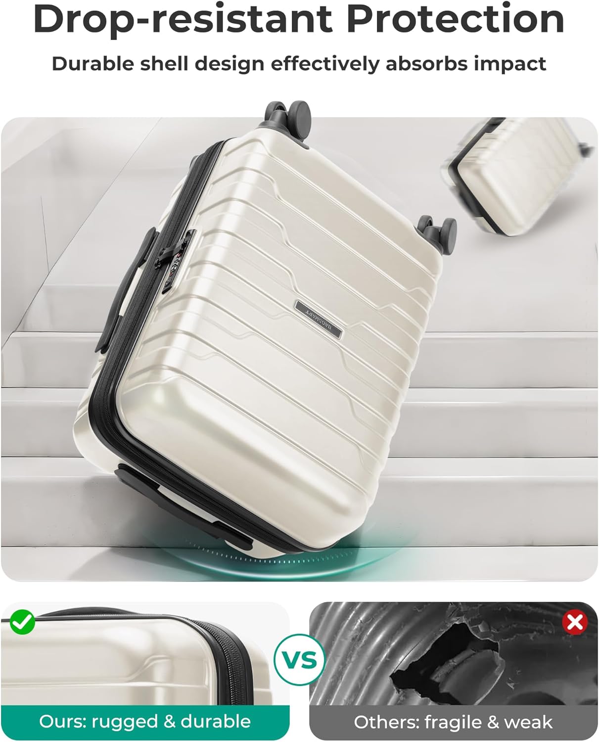 BAGSMART Carry On Luggage 22x14x9 Airline Approved with Spinner Wheels,Lightweight 20 Inch Luggage with TSA Lock,Expandable Hard Shell Carry On Suitcases for Men Women,White