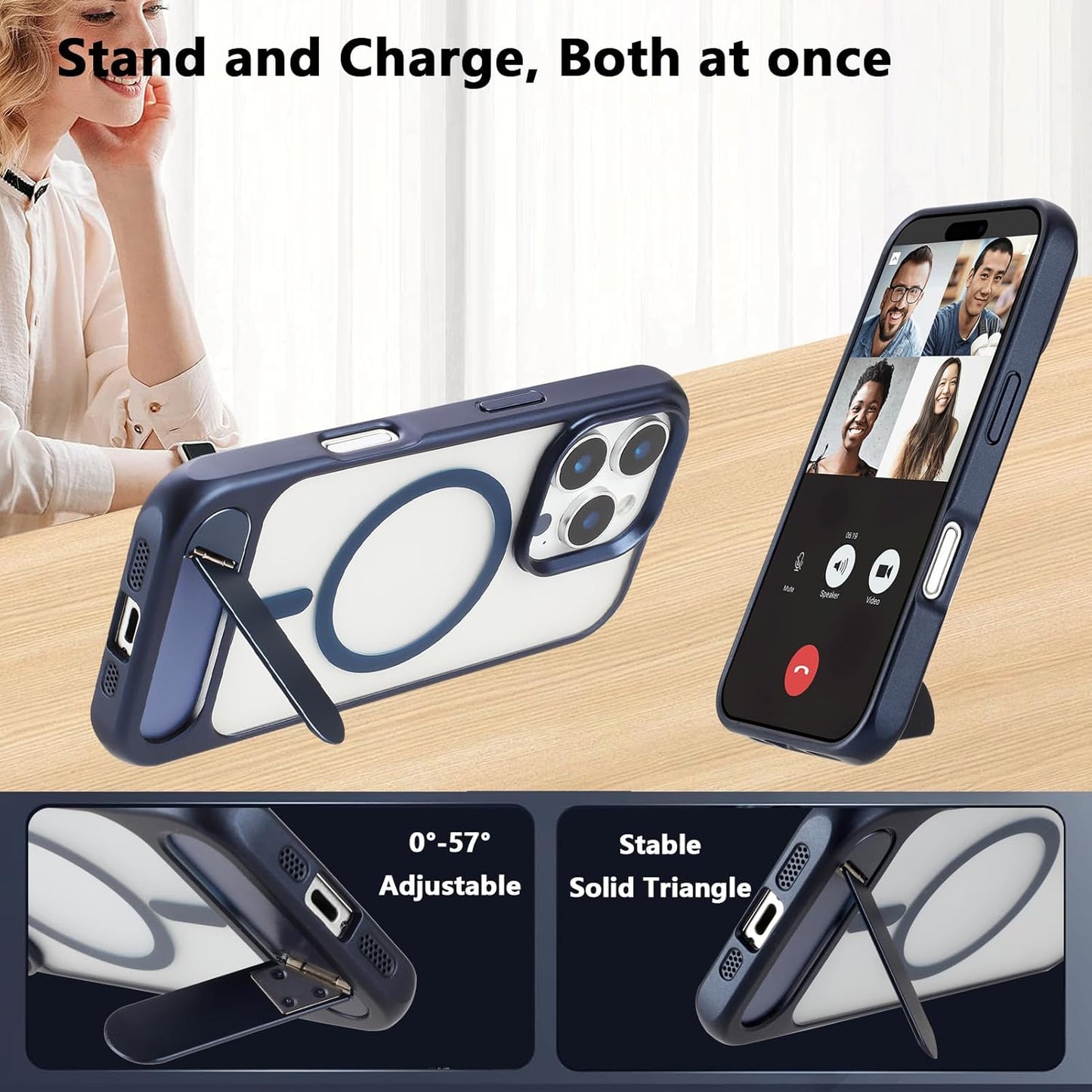 Tikoo Strong Magnetic for iPhone 16 Pro Case with Magsafe and Built-in Invisible Kickstand Slim Translucent Matte Military Grade Protective Phone Case for iPhone 16 Pro 6.3”