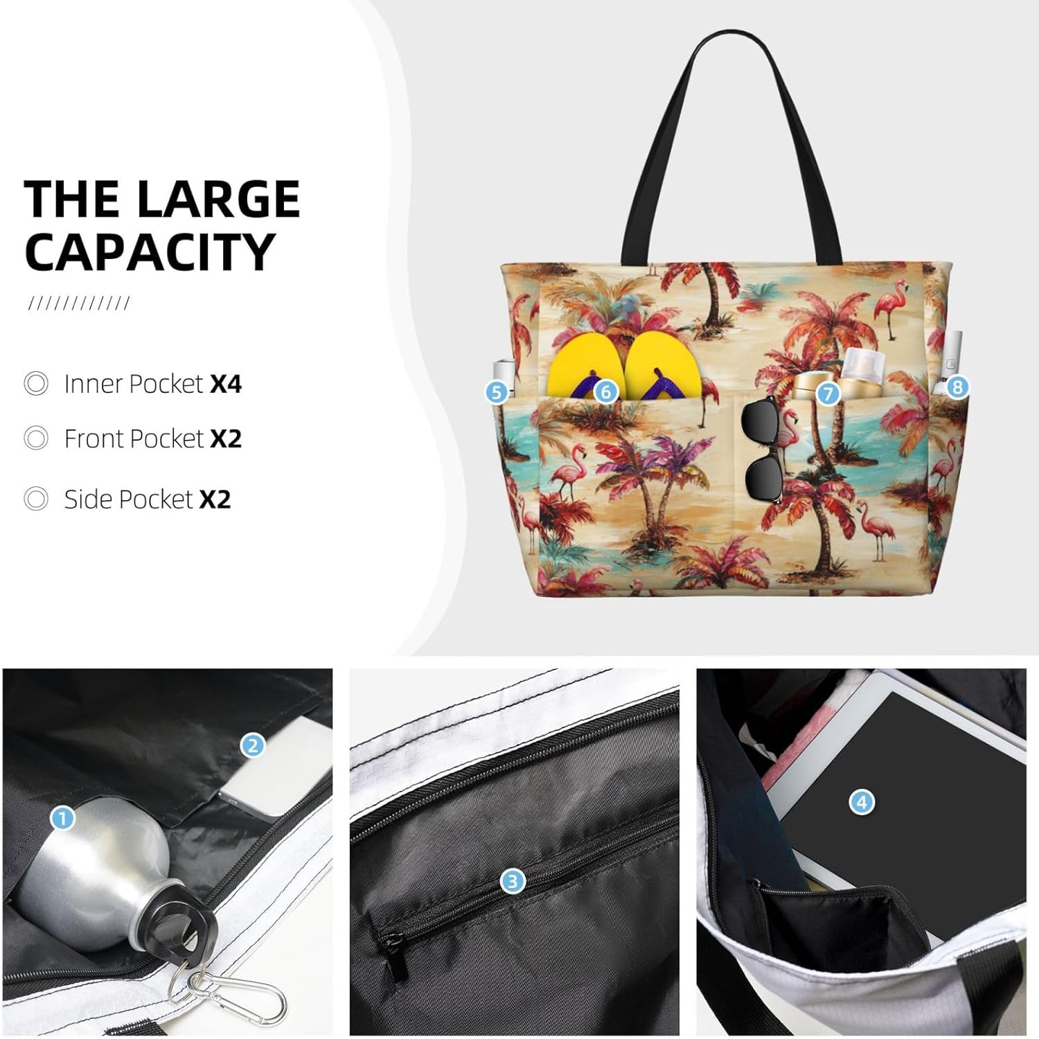 Beach Bag for Women Beach Tote Bag Waterproof Sandproof Large Bags with Zipper Big Capacity for