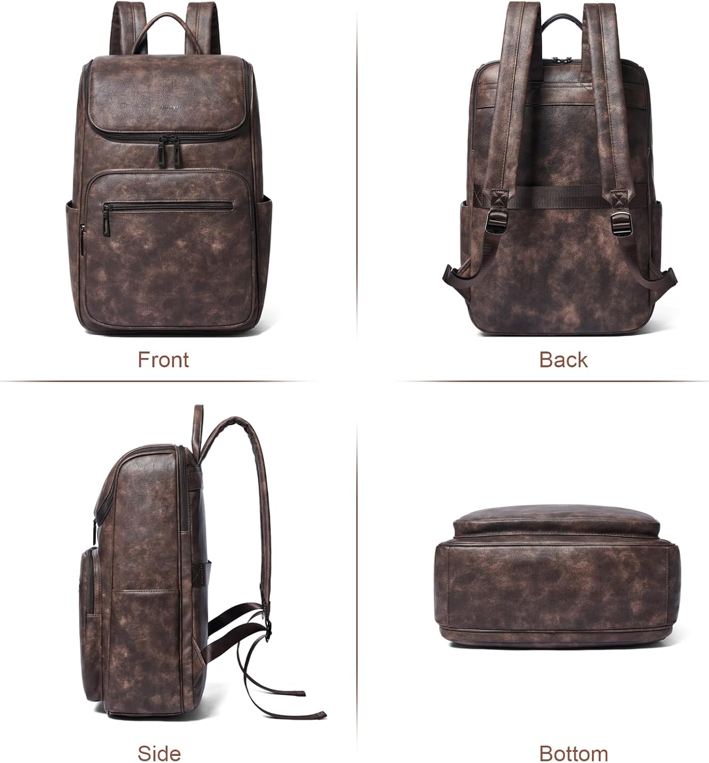 Computer Leather Backpack for Women Travel Back pack with 15.6 inch Laptop Compartment, Vintage Ladies Backpack, Coffee